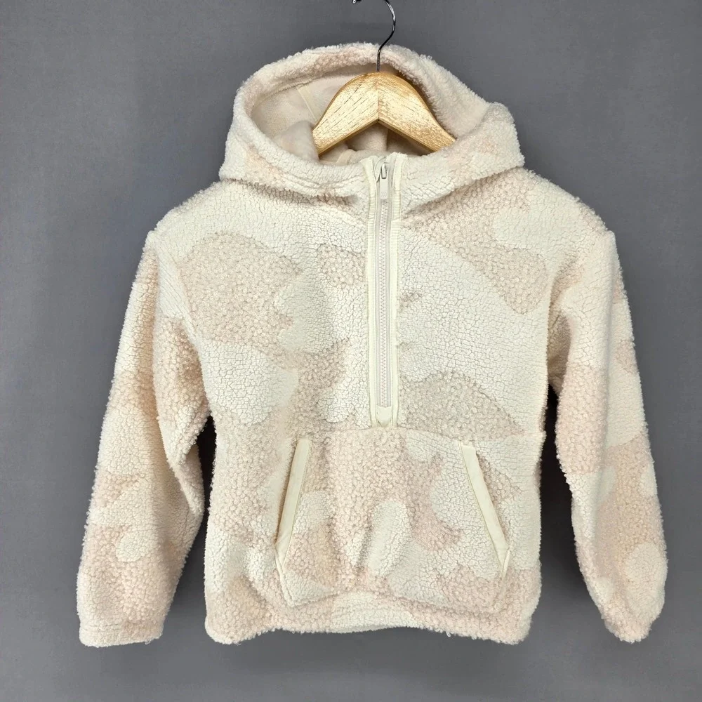 All In Motion Fleece Hoodie Girls S 6/7 Cream Camo Sherpa Quarter Zip Pullover